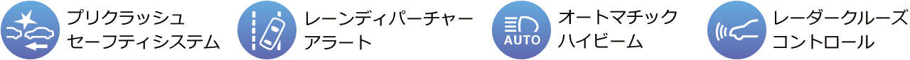 プリクラッシュセーフティシステム・レーンディパーチャーアラート・オートマチックハイビーム・レーダークルーズコントロール
